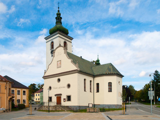Fototapeta na wymiar St Catherine's church in Volary, Sumava Mountains, Czech Republic.
