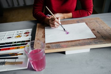 Brush in hand or to be creative, artist, good mood, Good morning, be happy, the artist's tools. To paint a picture with watercolors © pantovich