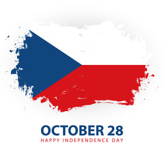 Czech Republic Happy Independence Day, october 28 greeting card with national flag brush stroke background. Vector illustration.