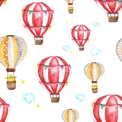 Cercles muraux Animaux avec ballon Motif harmonieux d& 39 aquarelle avec montgolfière, nuages et étoile. pastel abstrait.