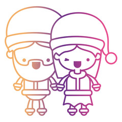 santa claus couple cartoon full body man and woman smiling expression on gradient color silhouette from yellow to fuchsia