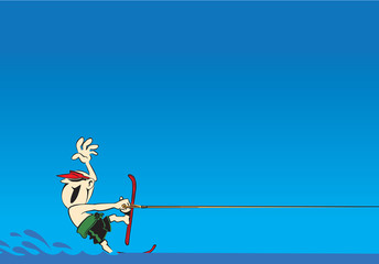 Cartoon boy on water skiing
