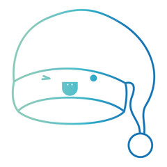 kawaii christmas hat santa claus wink eye expression on gradient color silhouette from blue to purple