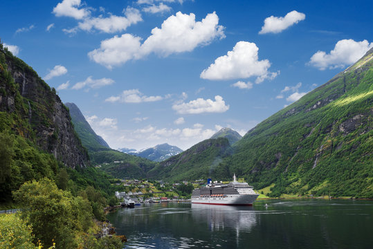 Cruise liner in Norway fjord