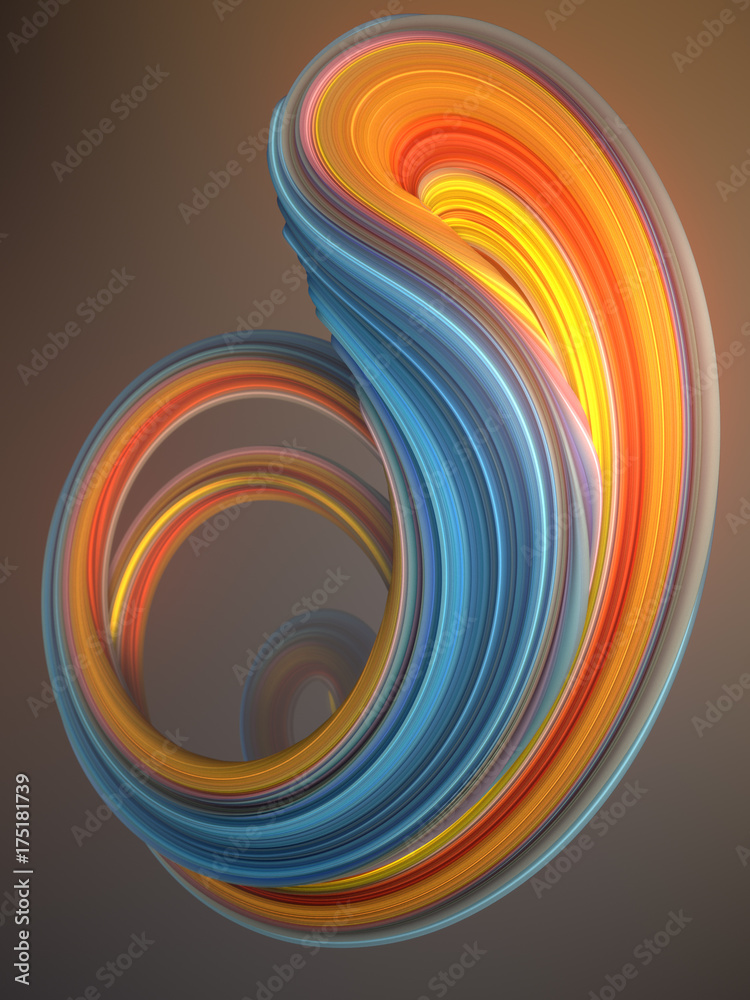 Poster blue and orange colored twisted shape. computer generated abstract geometric 3d render illustration