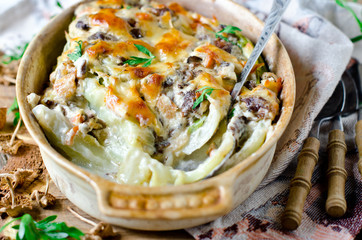 Casserole from cabbage with mushrooms
