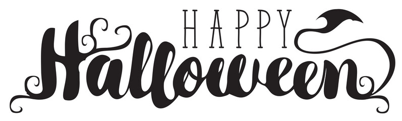 Happy Halloween lettering with curlicues. Vector calligraphic inscription for banner, poster, greeting card, party invitation.