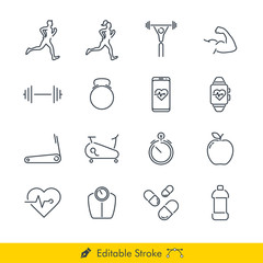 Simple Fitness Icons / Vectors Set - In Line / Stroke Design with Editable Stroke