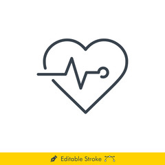 Heart Rate (Cardiogram) Icon / Vector - In Line / Stroke Design with Editable Stroke