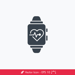 Heart Rate Monitor in Smartwatch Icon / Vector