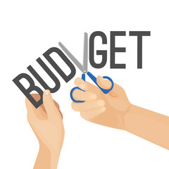 Budget cutting process vector illustration of tearing financial economy