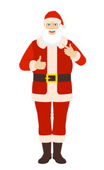 Santa Claus showing thumb up and pointing the finger at himself