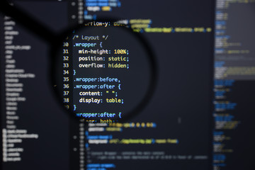 Real css code developing screen. Programing workflow abstract algorithm concept. Lines of css code...
