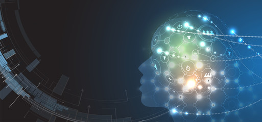 Naklejka premium Artificial intelligence. Technology web background. Virtual concept