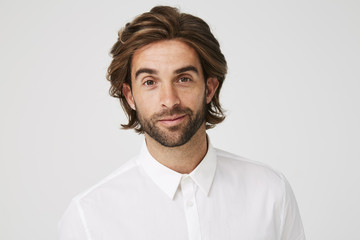 White shirt guy in studio, smiling