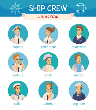 Ship Crew Characters Icons Set