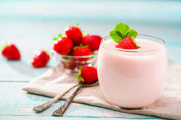 Homemade strawberries  yogurt with fresh berries