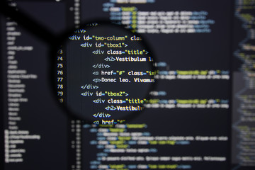 Real Html code developing screen. Programing workflow abstract algorithm concept. Lines of Html...