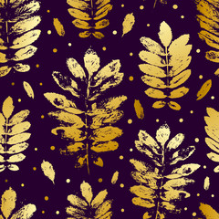 Naklejki  Seamless pattern with golden leaves ornate