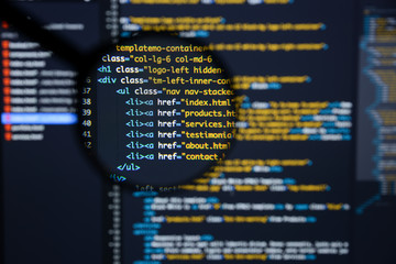 Real Html code developing screen. Programing workflow abstract algorithm concept. Lines of Html...