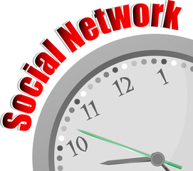 Text Social Network. Social concept . Color word and modern clock on white