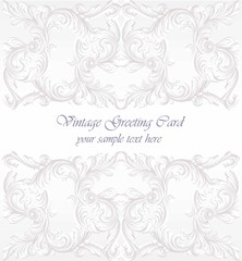 Invitation card Vector. Royal victorian pattern ornament. Rich rococo backgrounds. Pale lavender colors