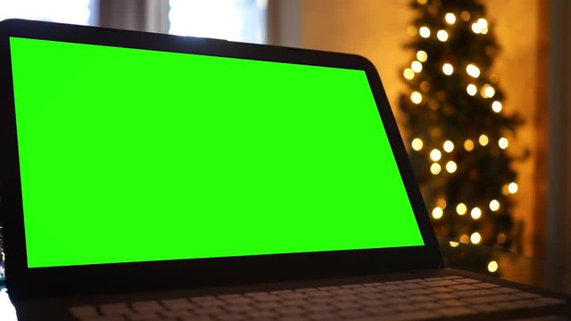 Green Screen generic laptop at Christmas Time