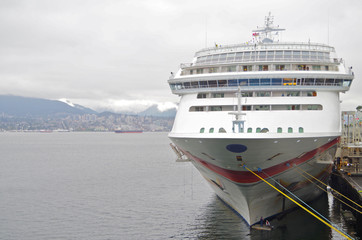 Norwegian cruiseship or cruise ship liner in port of Vancouver, Canada at terminal before Alaska...
