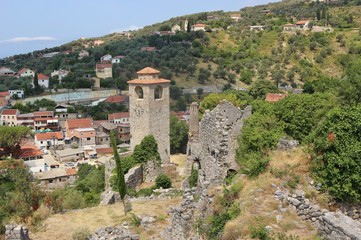 Fototapeta na wymiar Stari Bar or old Bar in Montenegro, a very old ruined city and fortress founded in 8 BC and complemented over the centuries. Near Bar and the mediterranean coast, Southeast Europe.