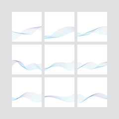 Waves of Blue Lines Created Using the Blend Tool / Set of curved smooth tapes for design isolated on white background