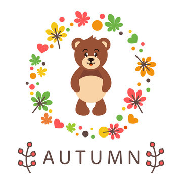 cute bear autumn with text