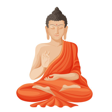 Gautama buddha with raised right hand on vector illustration