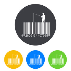 Icono plano codigo de barras pescador en circulo varios colores