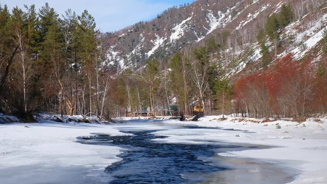 Video waters of Altai river Chemal in winter season