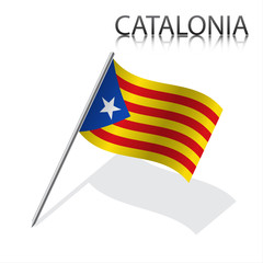 Realistic Catalan flag with drop shadow, Catalonia, vector illustration isolated on white background