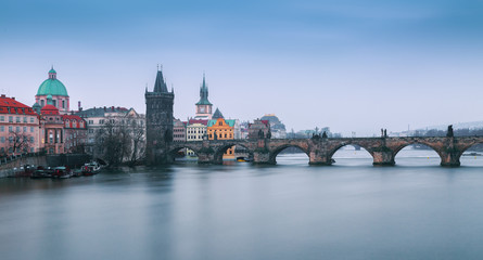 Fototapeta na wymiar Charles Bridge and Vltava River in Prague, Czech Republic at night, travel destination