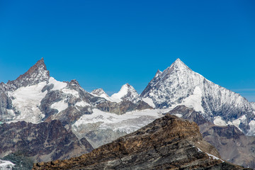 Fototapeta na wymiar Swiss mountain group seen from Plateau Rosa, Val d'Aosta, Italy.