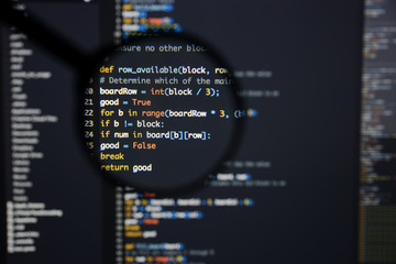 Real Python code developing screen. Programing workflow abstract algorithm concept. Lines of Python...