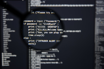 Real Python code developing screen. Programing workflow abstract algorithm concept. Lines of Python...