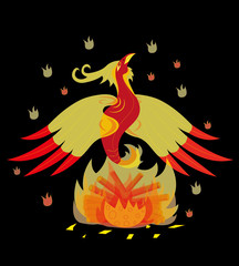 Красный птица феникс в огненном вихре  