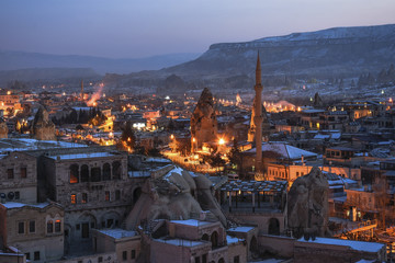 Fototapeta na wymiar Goreme town on evening time in Cappadocia, Central Anatolia,Turkey