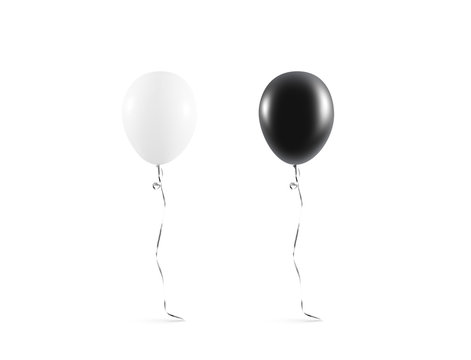 Blank Black And White Balloon Mock Up Isolated. Clear White Balloon Art Design Mockup. Clean Pure Baloon Template. Logo, Texture, Pattern Presentation On Plain Aerostat Design Element.