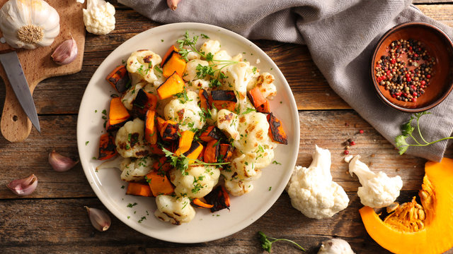 grilled cauliflower and potimarron