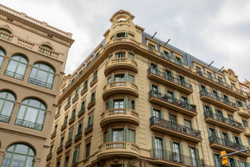 Fototapeta na wymiar Facade of historical building in Barcelona city center, Spain