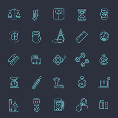 Measuring related web icon set - outline icon set, vector, thin line icons collection