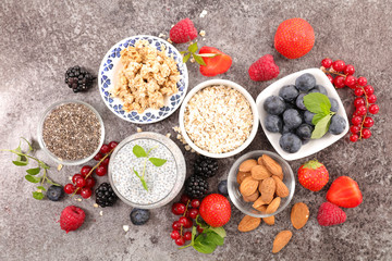 assorted cereal, berry and almond