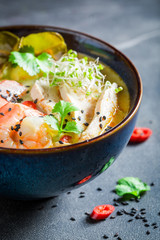 Hot Malaysian Soup with prawn and coconut milk