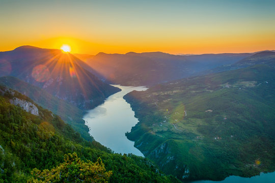 Viewpoint Banjska stena Tara mountain Serbia with sunset