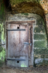 wooden door in the stone wall of the Castle Rock