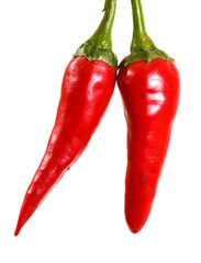 several red hot chili peppers isolated on white background